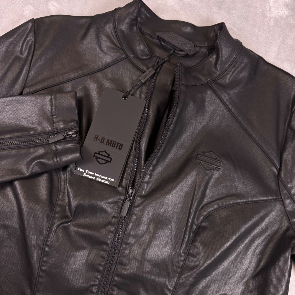 Harley-Davidson H-D Moto Women Black Coated Zip Jacket L New